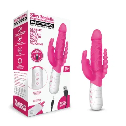 Rabbit Essentials Slim Realistic Double Penetration - Pink