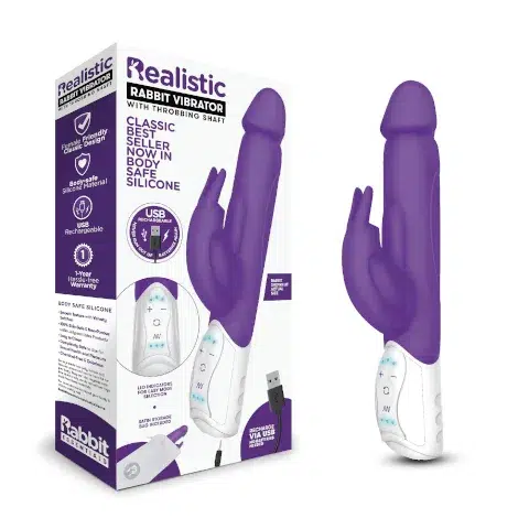 Rabbit Essentials Realistic with Throbbing Shaft - Purple