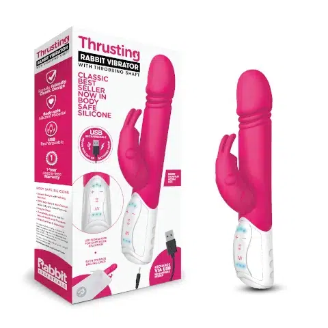 Rabbit Essentials Thrusting Rabbit Vibrator with Throbbing Shaft - Pink