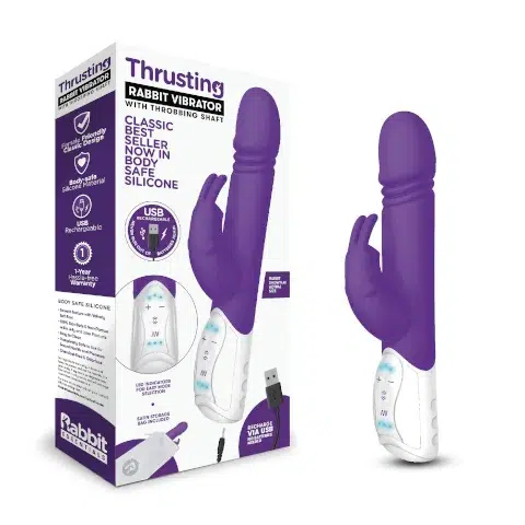 Rabbit Essentials Thrusting Rabbit Vibrator with Throbbing Shaft - Purple