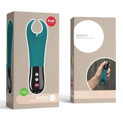 Fun Factory Manta Deep Sea Blue Vibrating Male Stroker Packaging