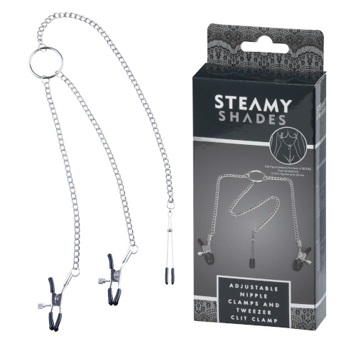 Steamy Shades Adjustable Nipple Clamps And Tweezer Clit Clamp
