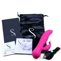 Swan The Blossom Swan Rabbit Vibrator with Black Satin Storage pouch, users manual and charger
