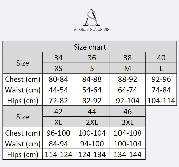 Angels Never Sin Size Chart