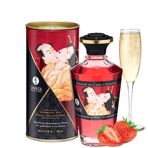 Shunga Intimate Kisses Aphrodisia Warming Oil - Sparkling Strawberry Wine - 100ml