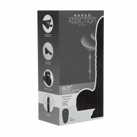Swan Naked Addiction 8.6" Rotating and Thrusting Vibrating Dildo - Noir Packaging