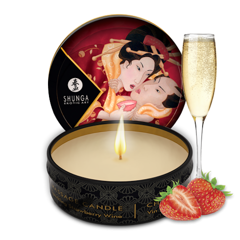 Shunga Mini Massage Candle - Sparkling Strawberry Wine - 6 pcs